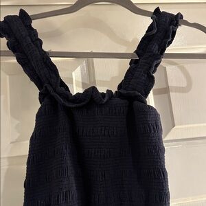 C&C California Navy Blue Smocked Maxi Summer Dress with Pockets XS